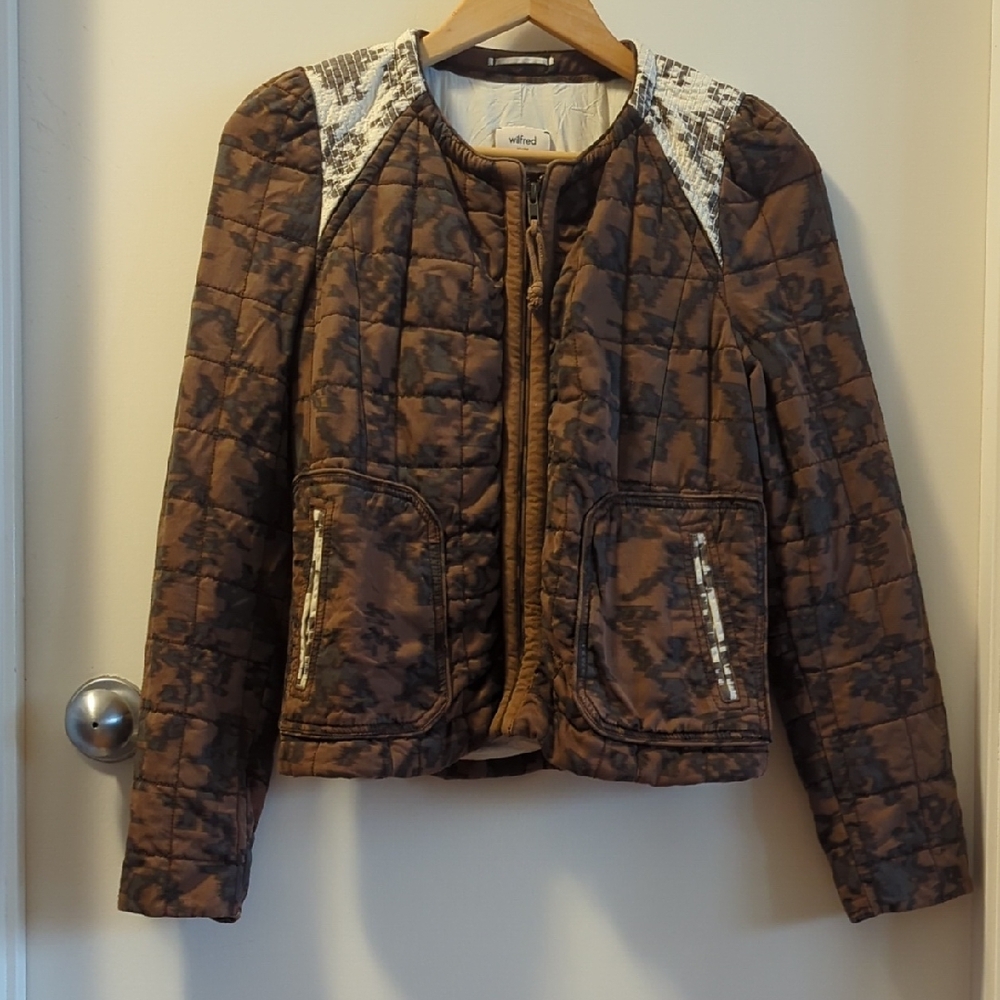 Wilfred Brown Quilted Bomber with Cream Snake-Print Trim